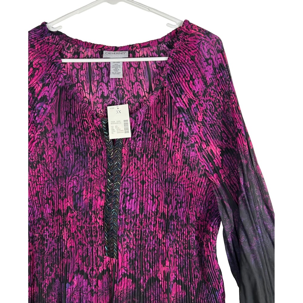 NWT Catherines Womens 3X Purple Black Ombre Pleated Beaded Tunic Blouse - Picture 2 of 9